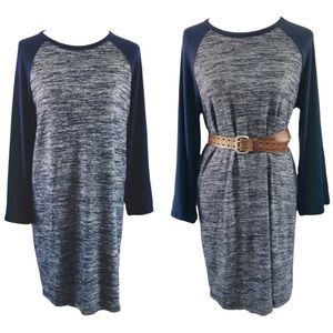 GAP Trumpet Long Sleeve Heather Blue Jersey Baseball Sleeve Shift Dress Medium
